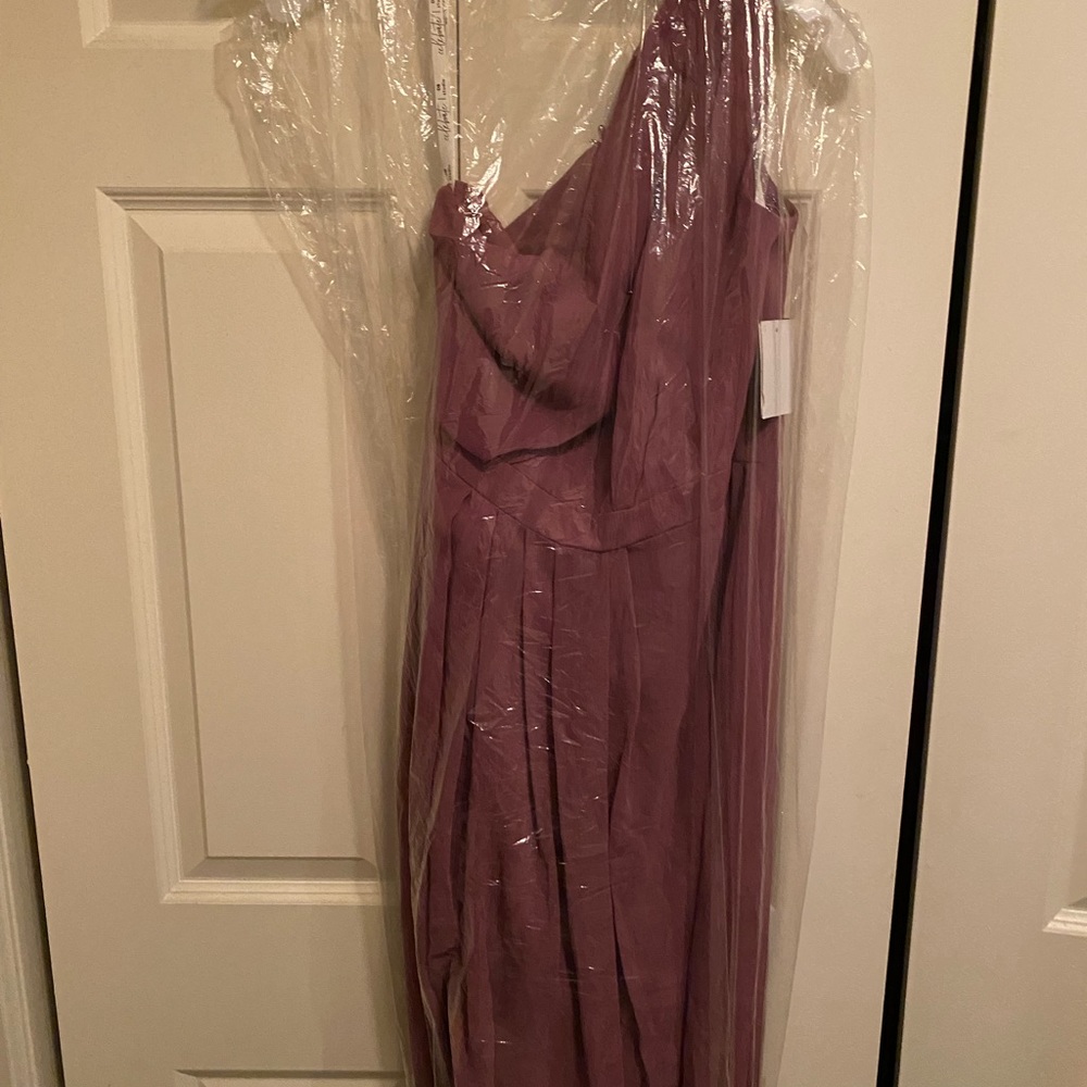 David’s Bridal one-shoulder crinkle chiffon dress